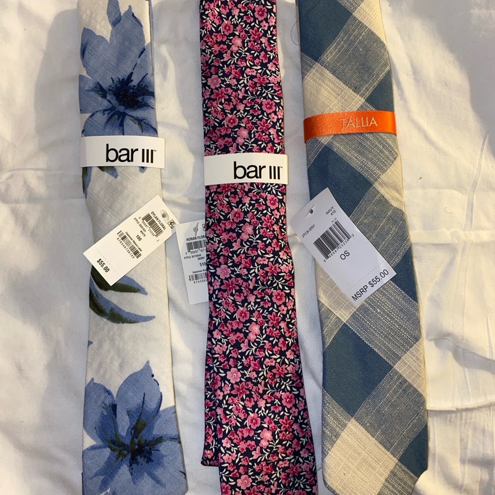 NWT Three (3) Bar III Blue and Pink Floral Ties Set